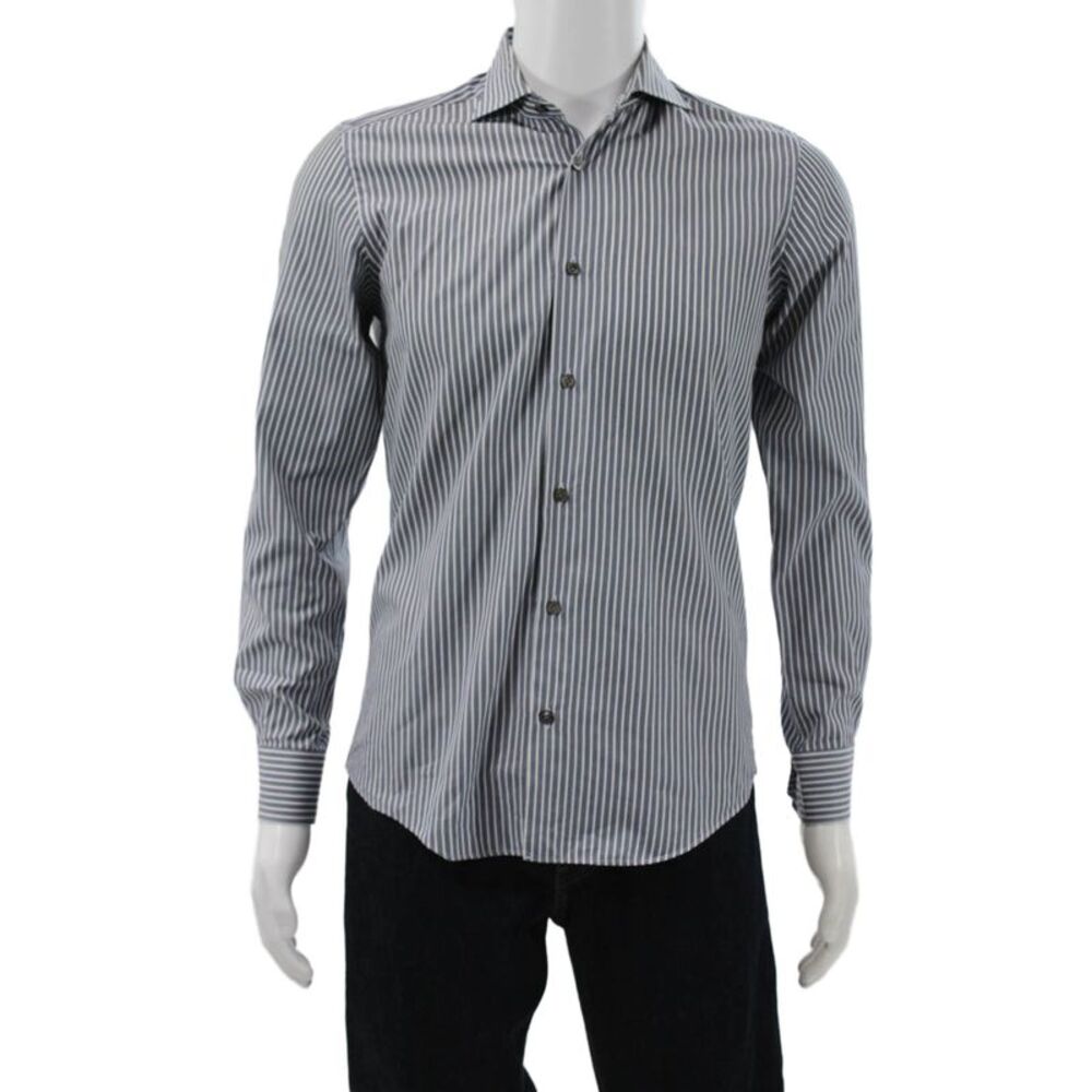 Pal Zileri Mens Cotton Striped Button Down Shirt Blue Size 38